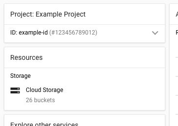 A screenshot of the Google Cloud console displaying project ID and name.