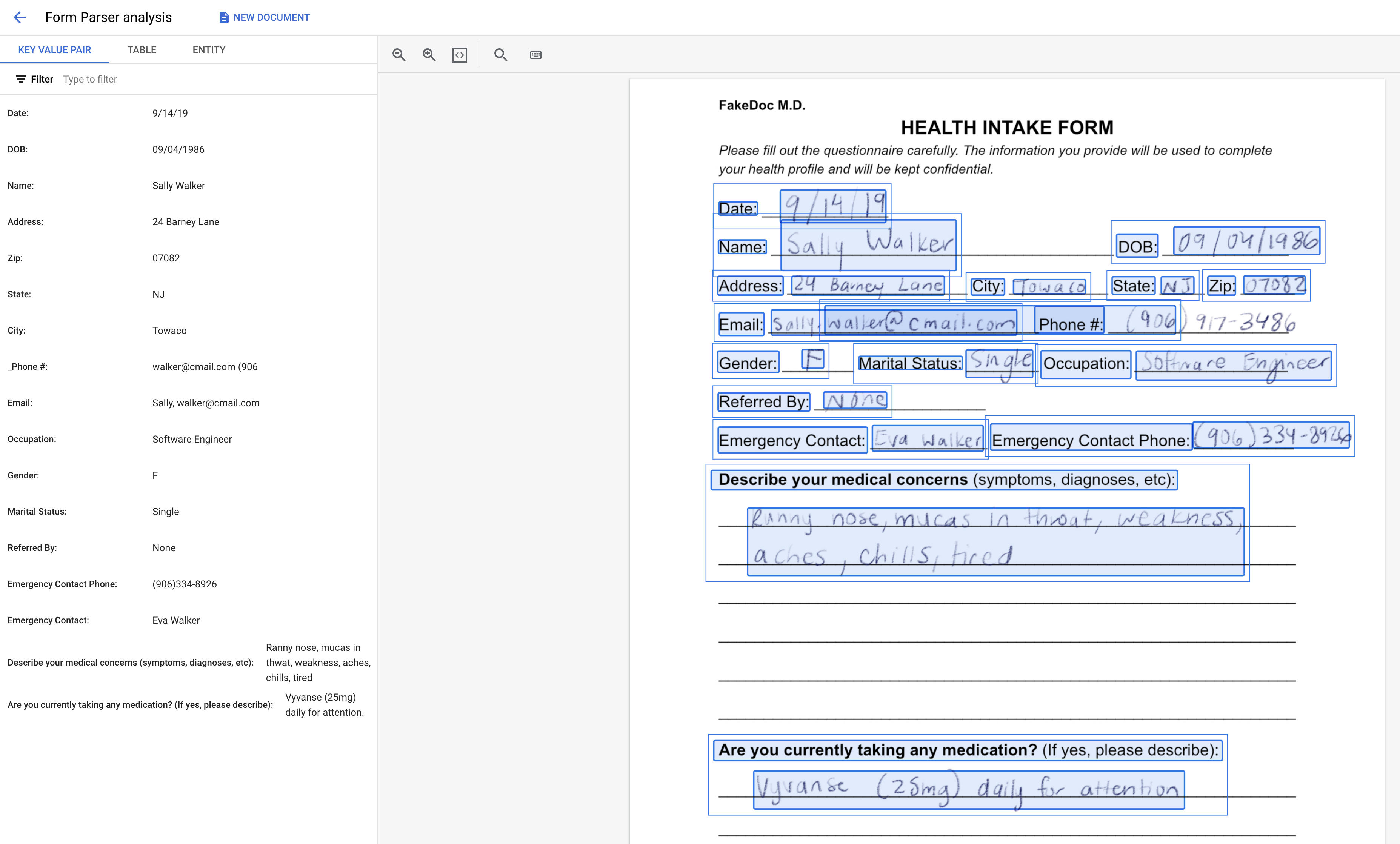 sample form key-value pairs in UI