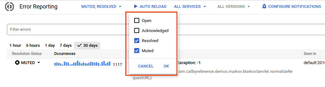 The user interface showing the resolution status muting option.