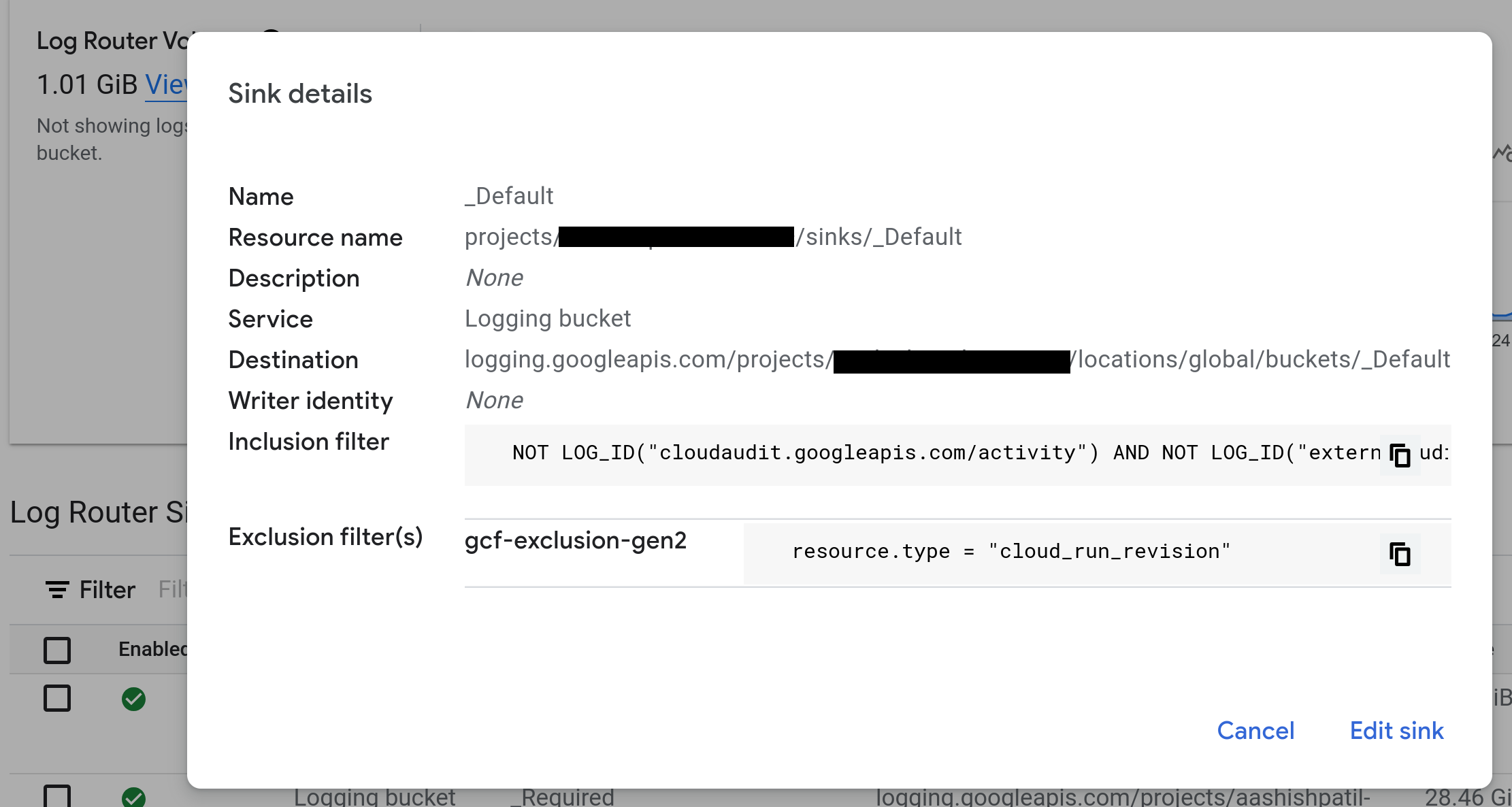 Screenshot of Console Log Router with View sink details highlighted