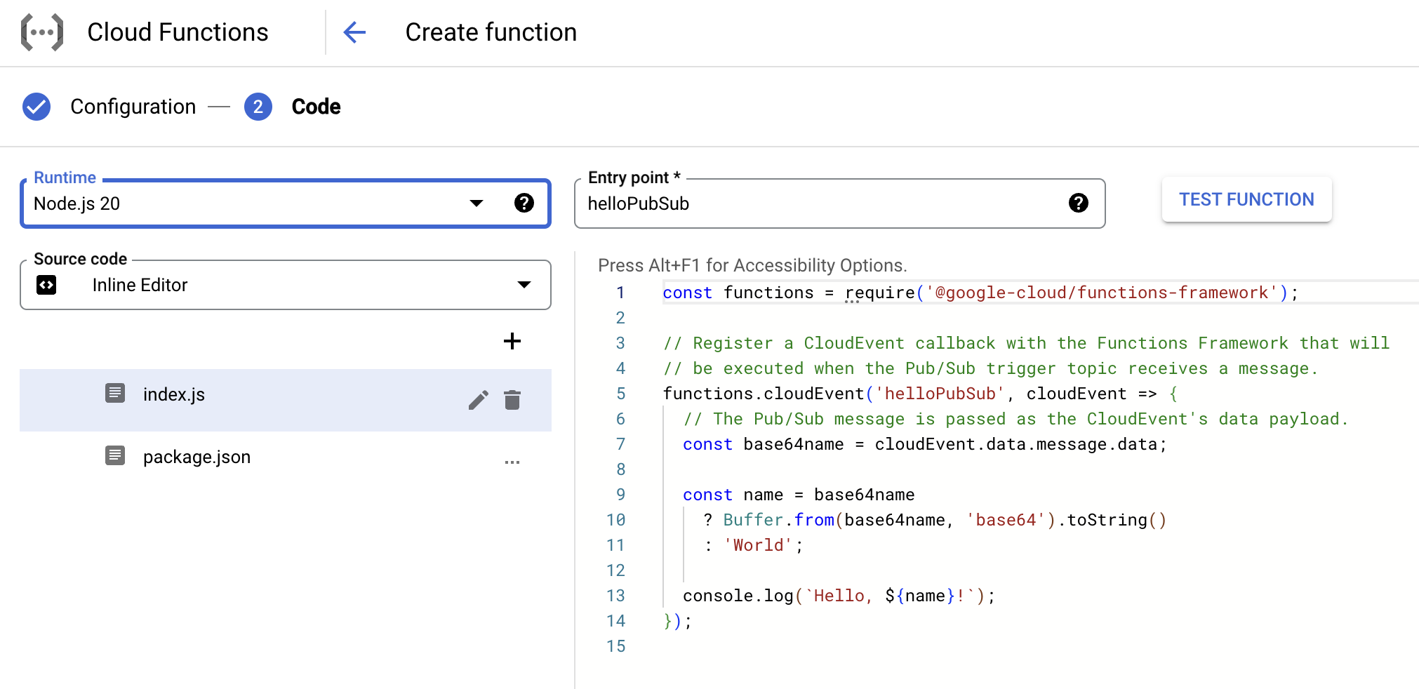 Screenshot that shows function predeploy testing panel