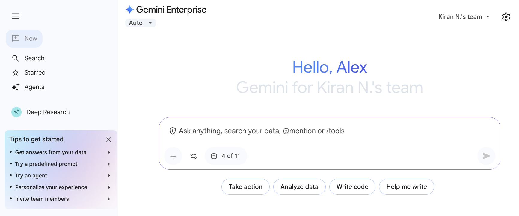 Gemini Enterprise 主屏幕。