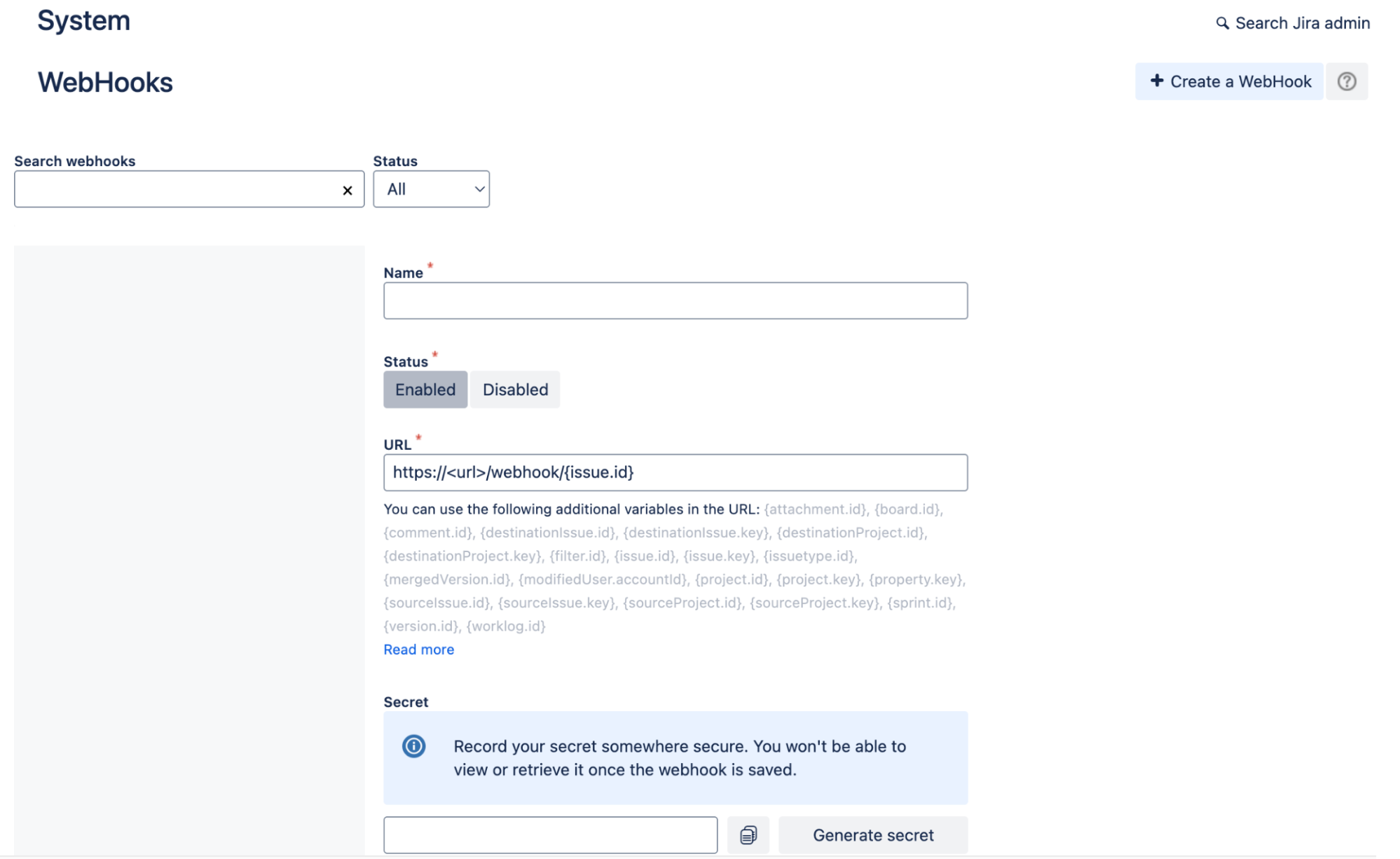 Administrator Jira menyiapkan Webhook
