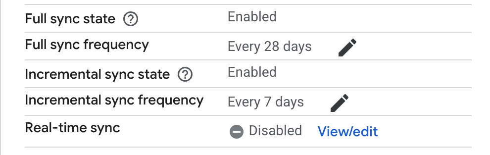 Ver y editar la configuración de sincronización en tiempo real