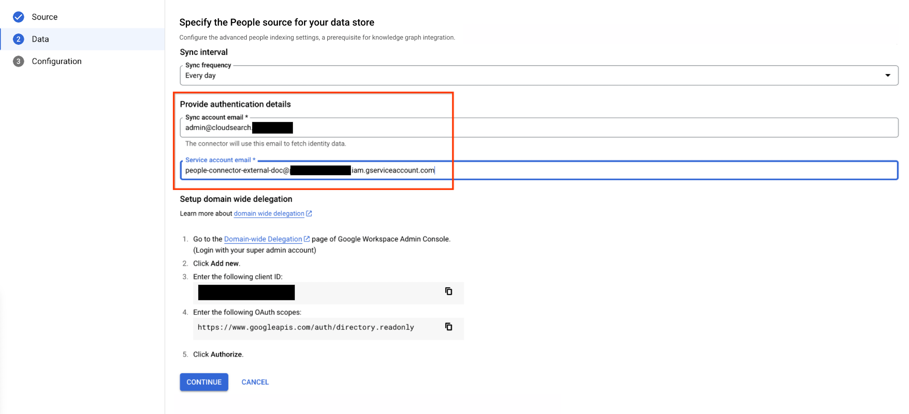 Configura i dettagli di autenticazione.