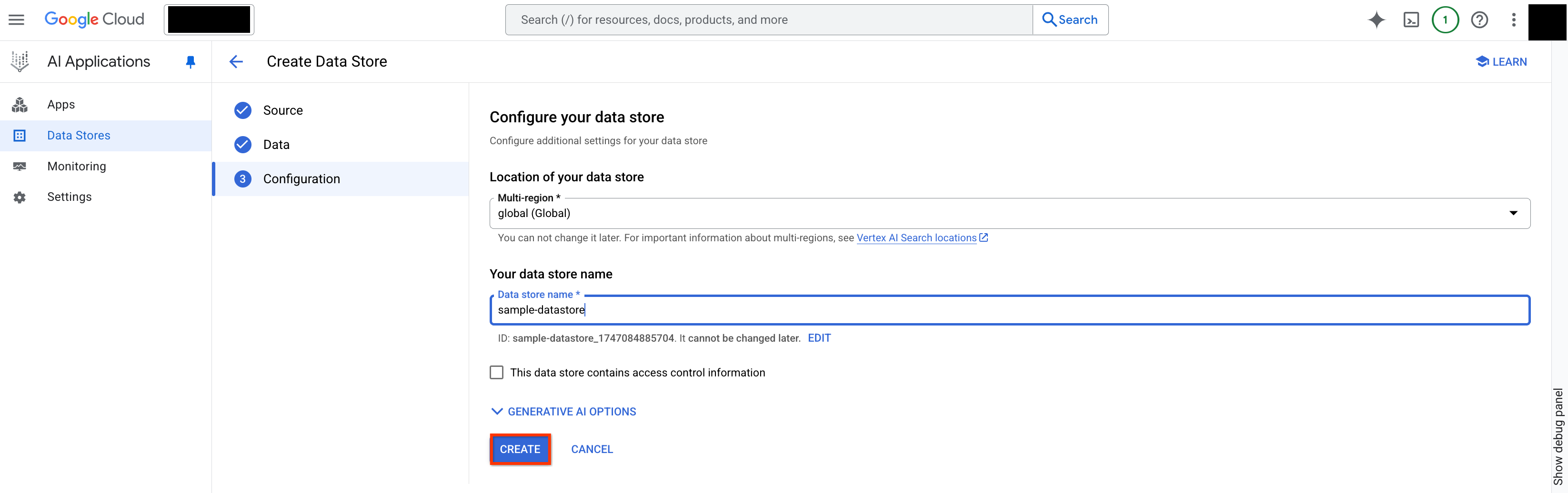 Configurez et créez le connecteur de données.