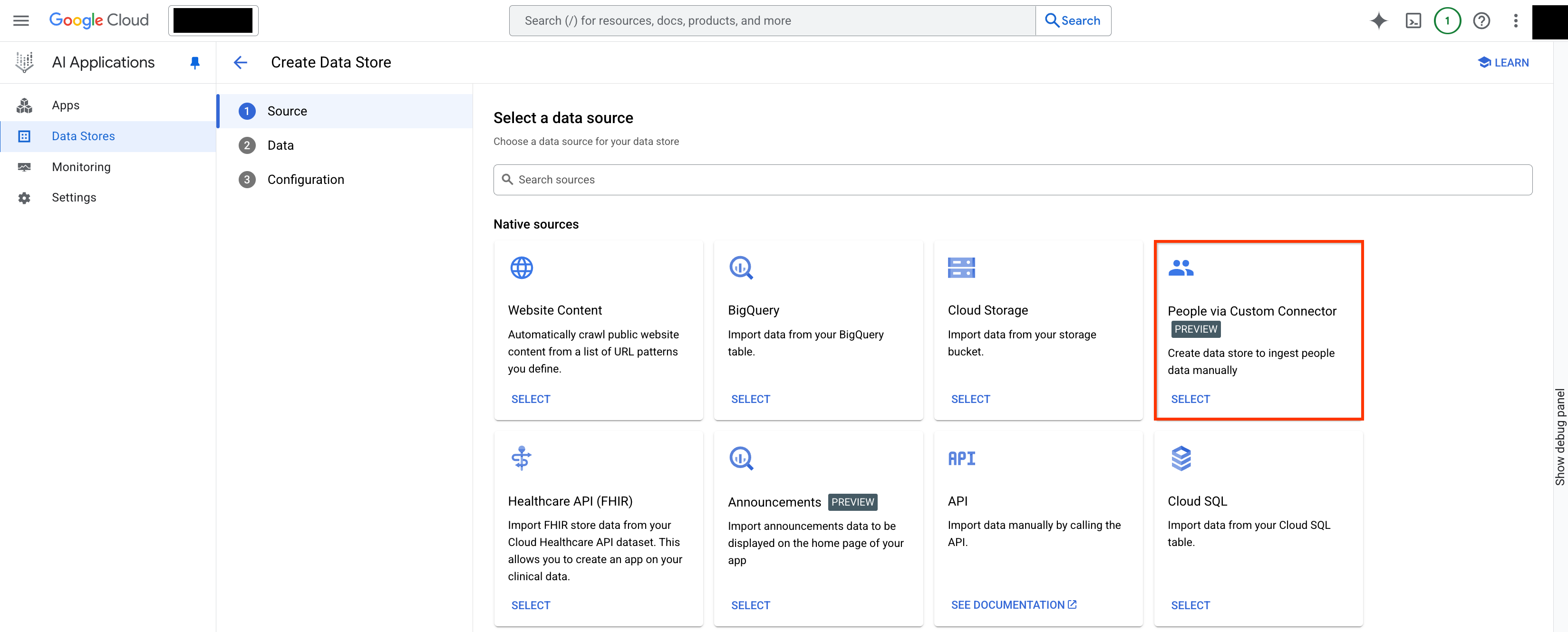 選取資料來源。