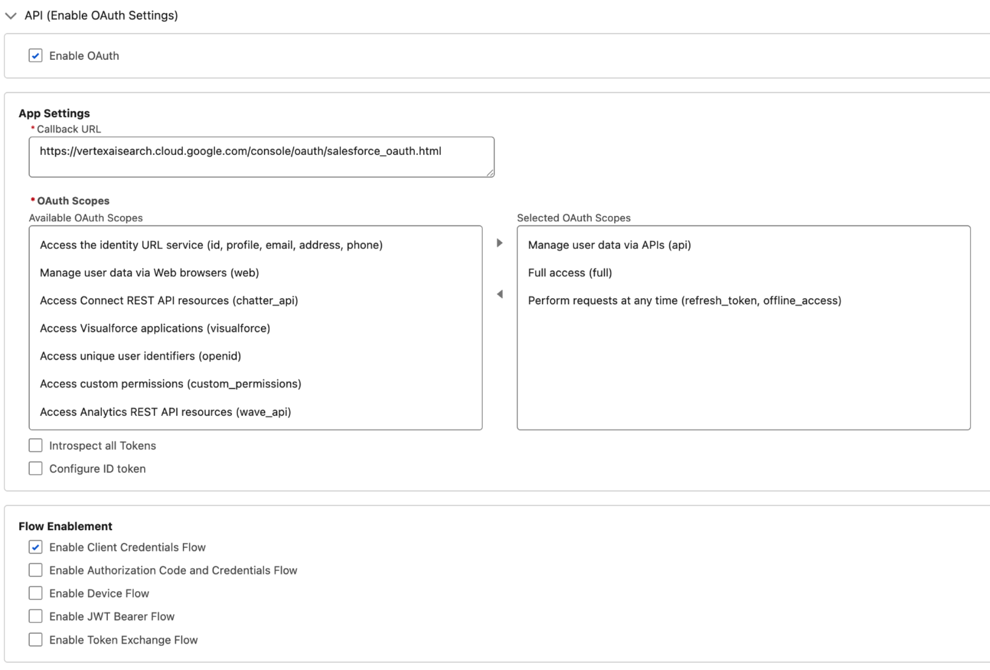 启用 OAuth 设置 - OAuth2 客户端凭据