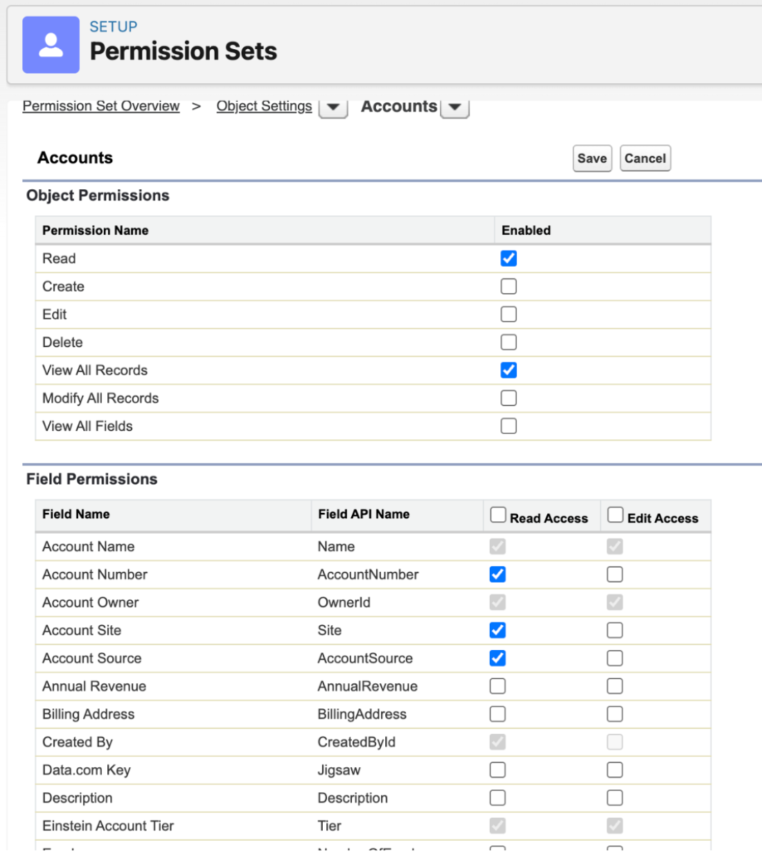 Configuración de objetos: Permisos