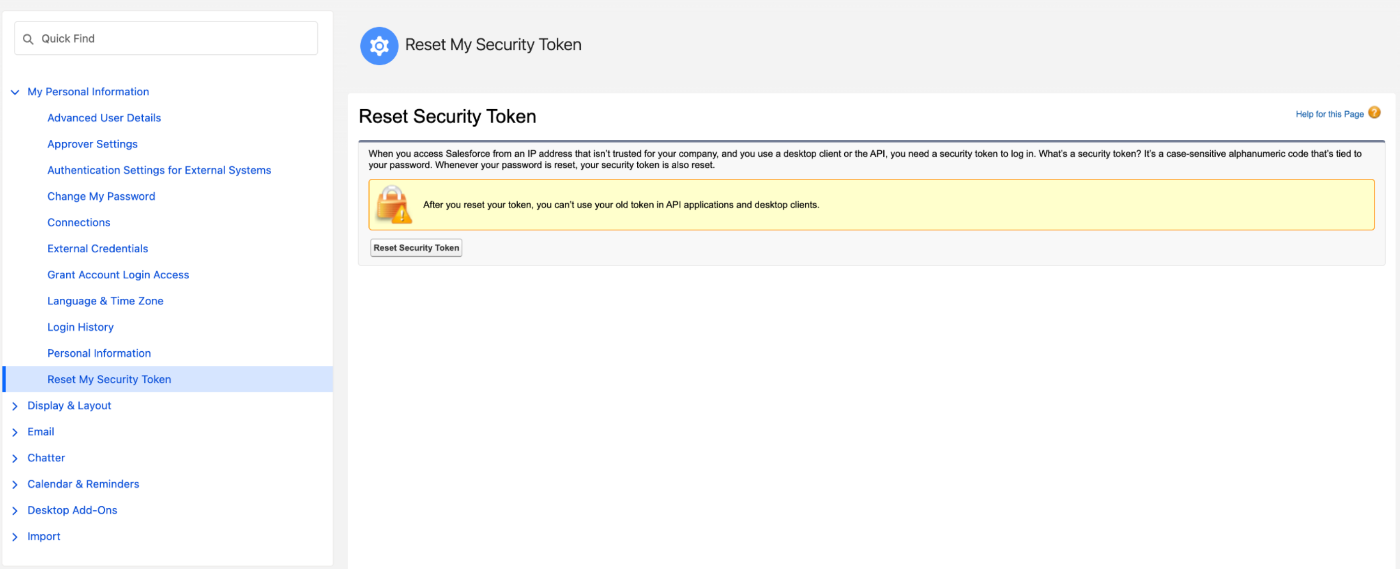 Restablecer el token de seguridad