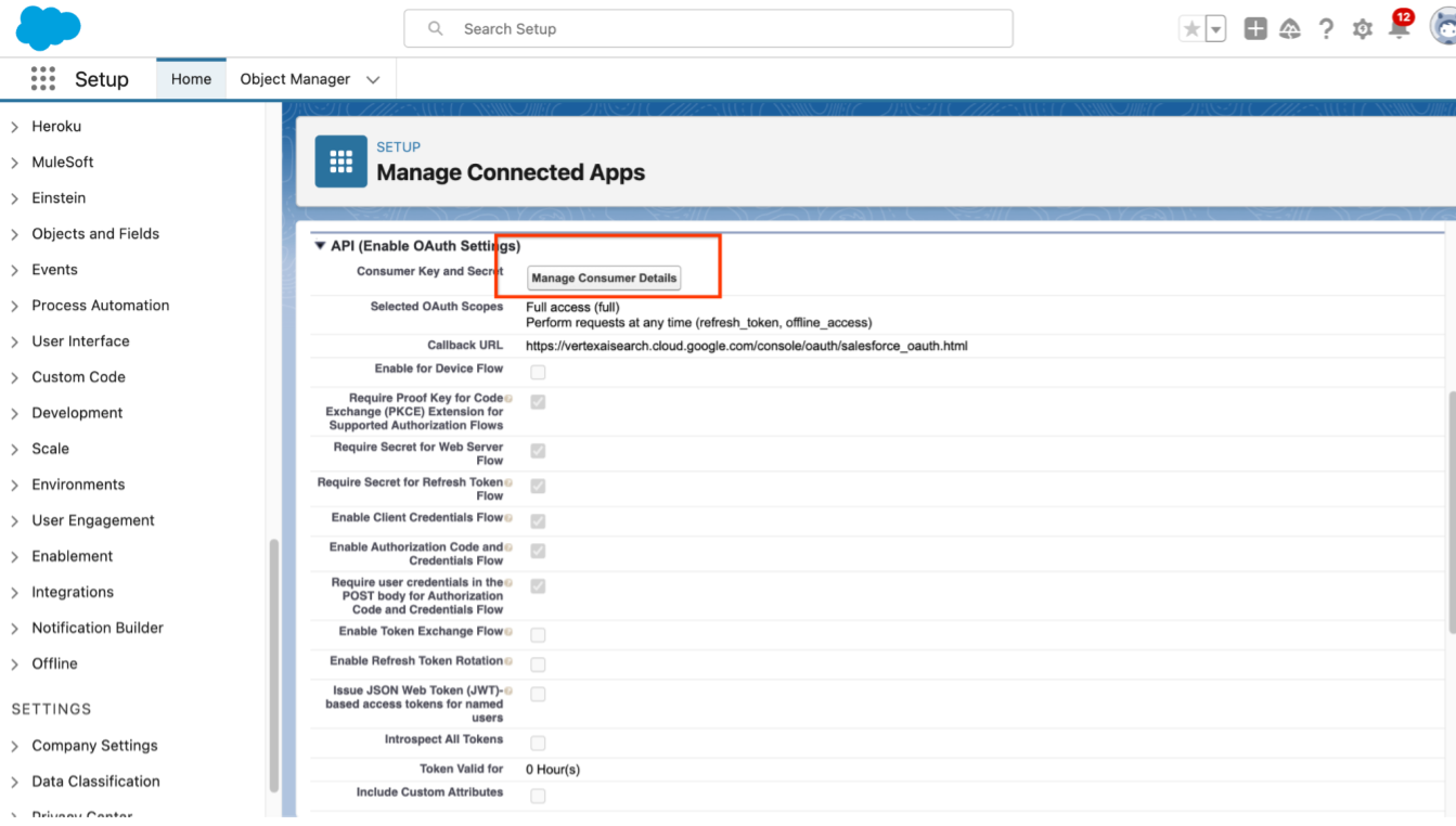 [Manage Consumer Details] をクリックします。