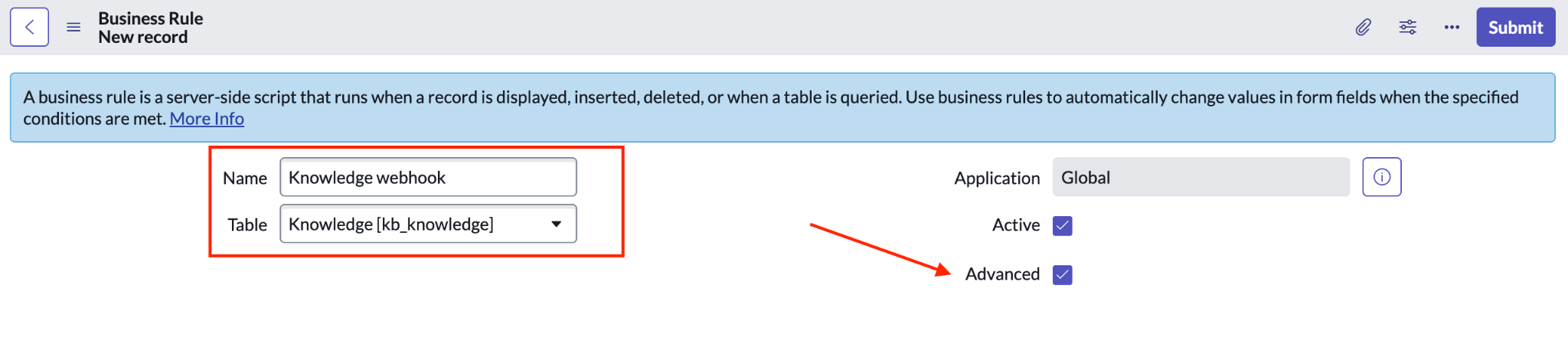 Preencha os campos do webhook da entidade de conhecimento