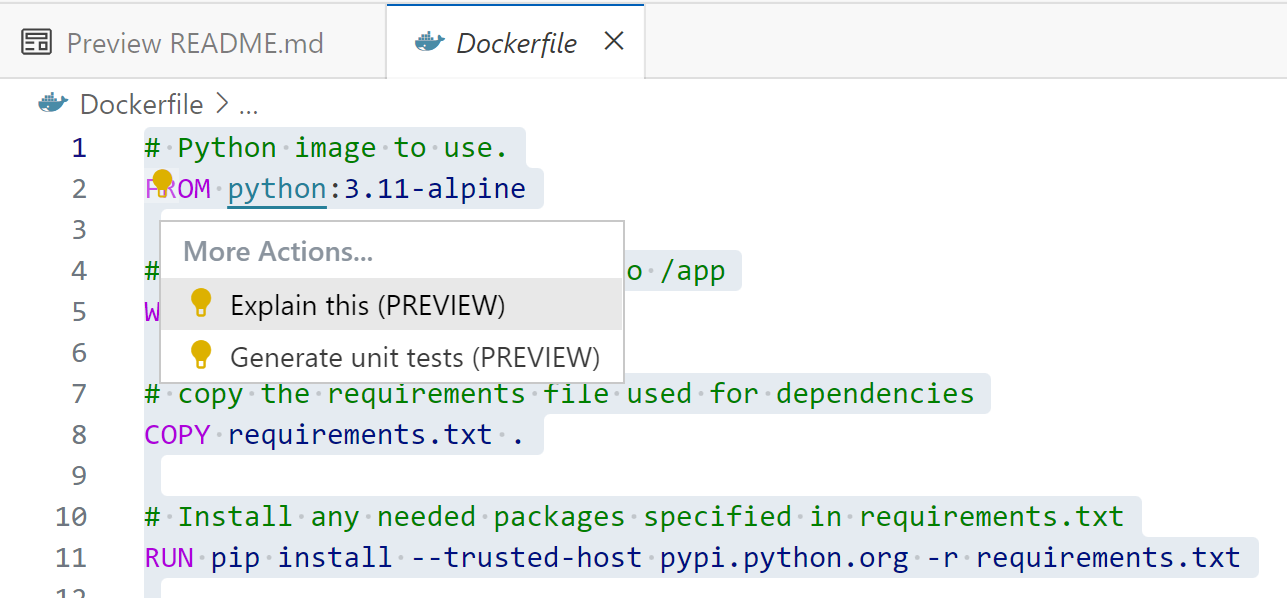 Screenshot von Dockerfile