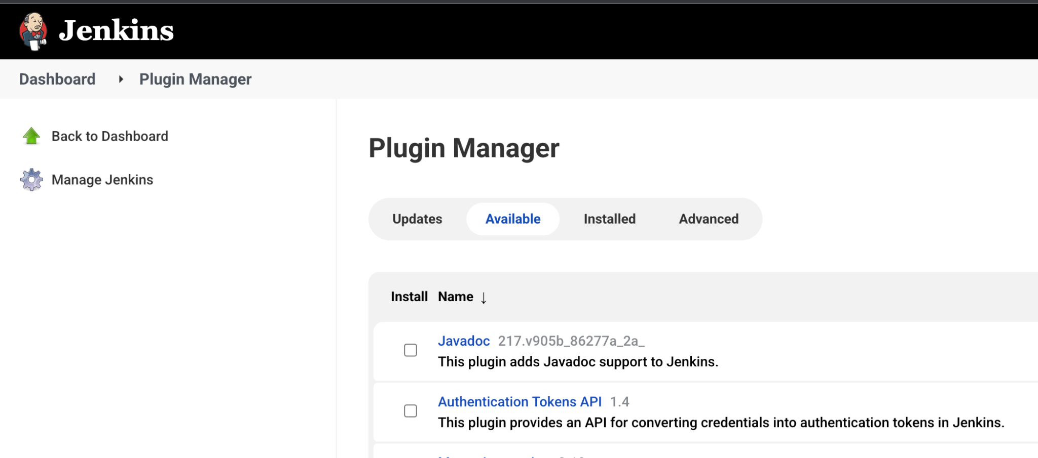 Gestionnaire de plug-ins Jenkins.