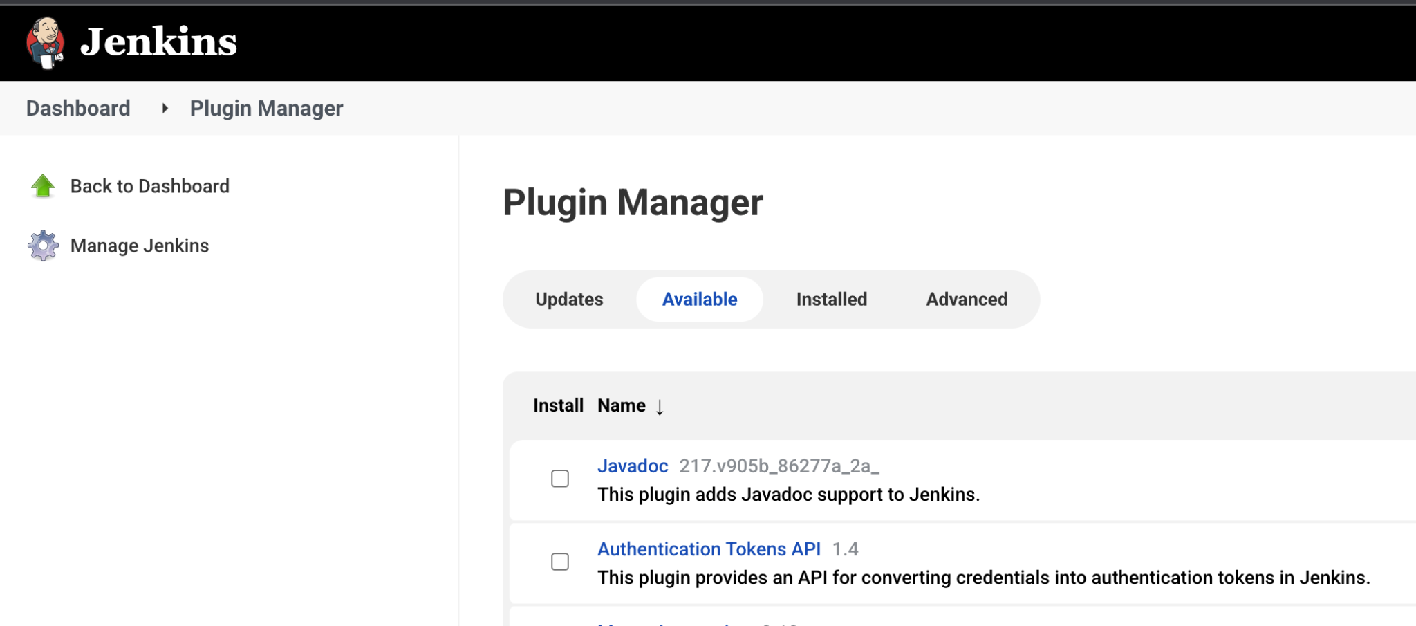 Jenkins 外掛程式管理員。