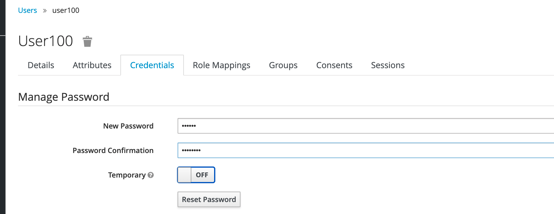 Modifica password del keycloak.