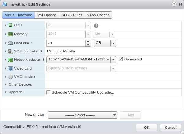 Captura de pantalla de la edición de la VM de Citrix ADC