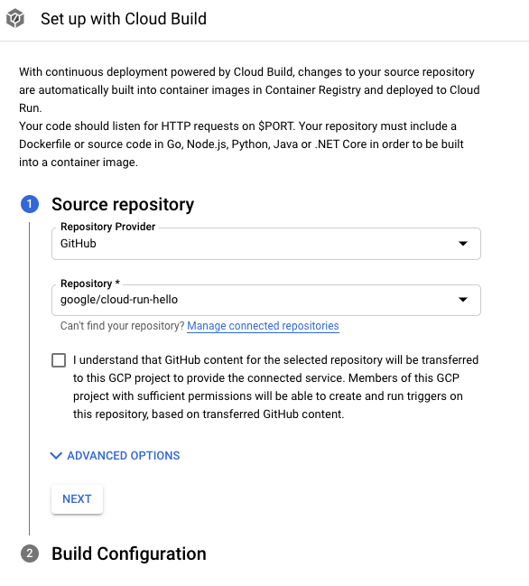 Passaggio 1 della configurazione del deployment continuo