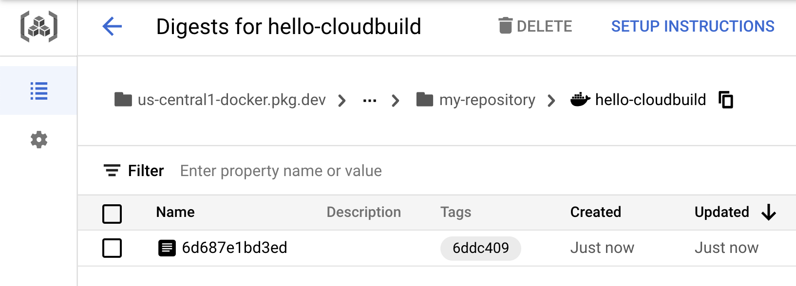 Image hello-cloudbuild di Artifact Registry