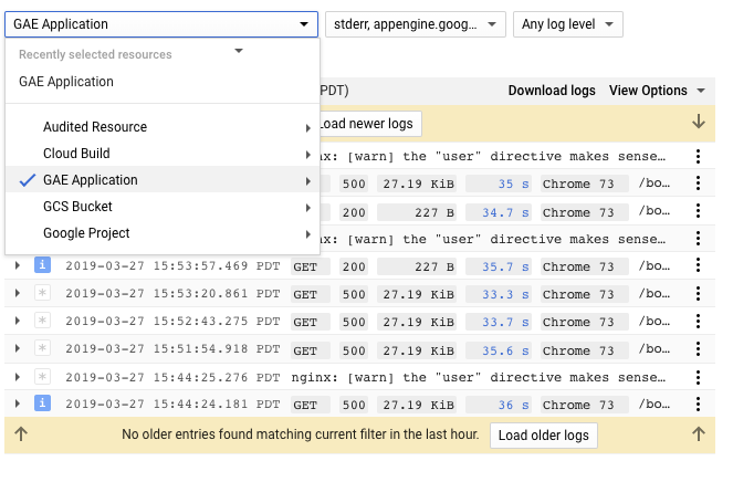 Loganzeige: Cloud Logging