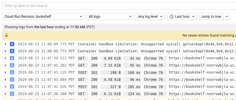 Visualizador de registros do Stackdriver