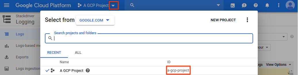 Informazioni sull'ID progetto nella console di GCP