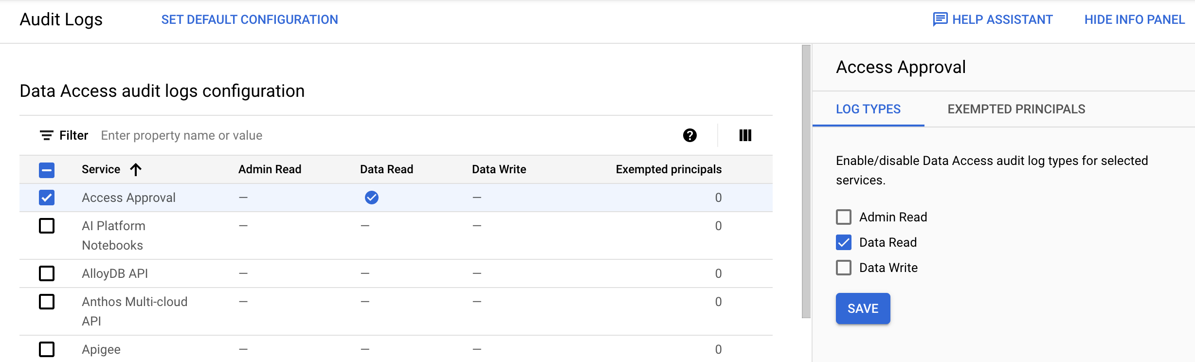 Audit Logs config