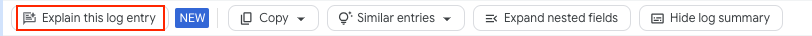 Tombol 'Explain this log entry' Duet AI muncul di Logs Explorer.