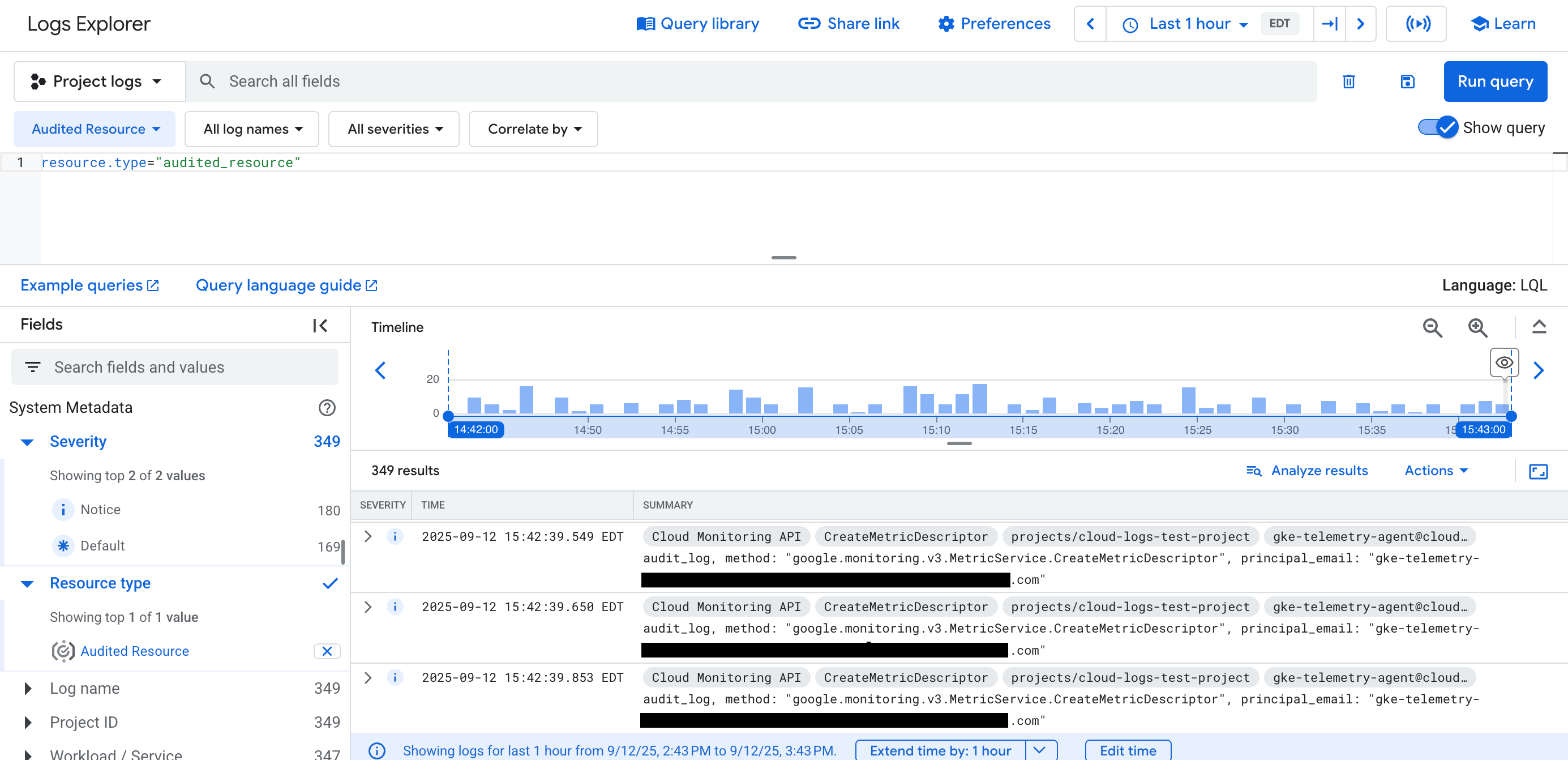 Benutzeroberfläche für den Log-Explorer.