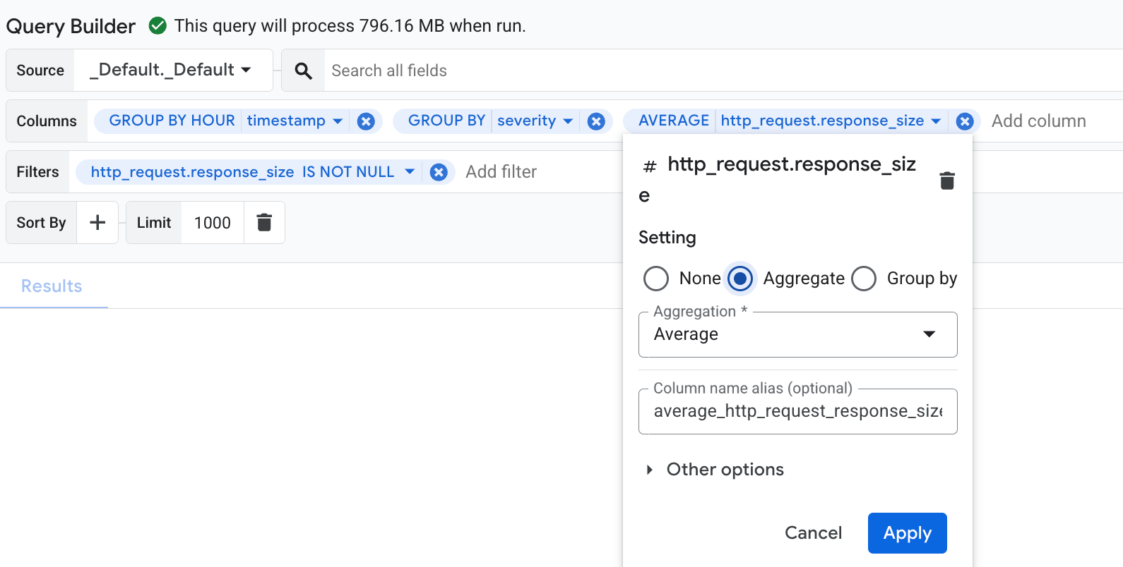 Mit den Query Builder-Menüs aggregieren und gruppieren
