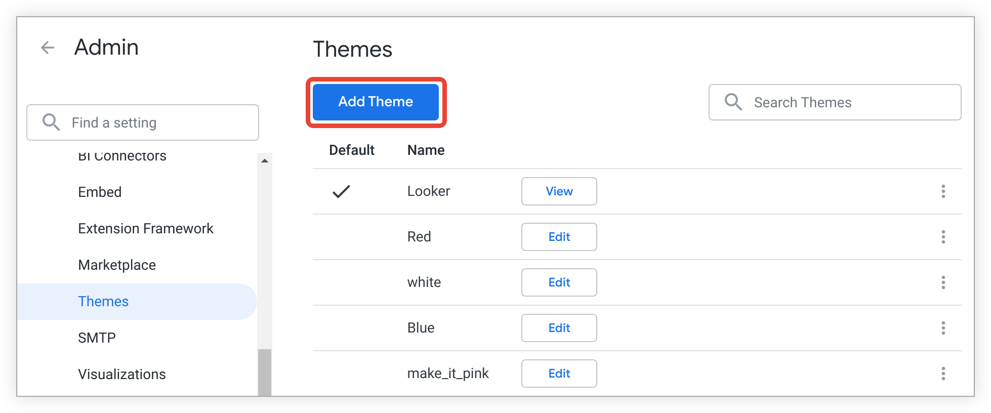 「Add Theme」按鈕會顯示在「Themes」頁面頂端。