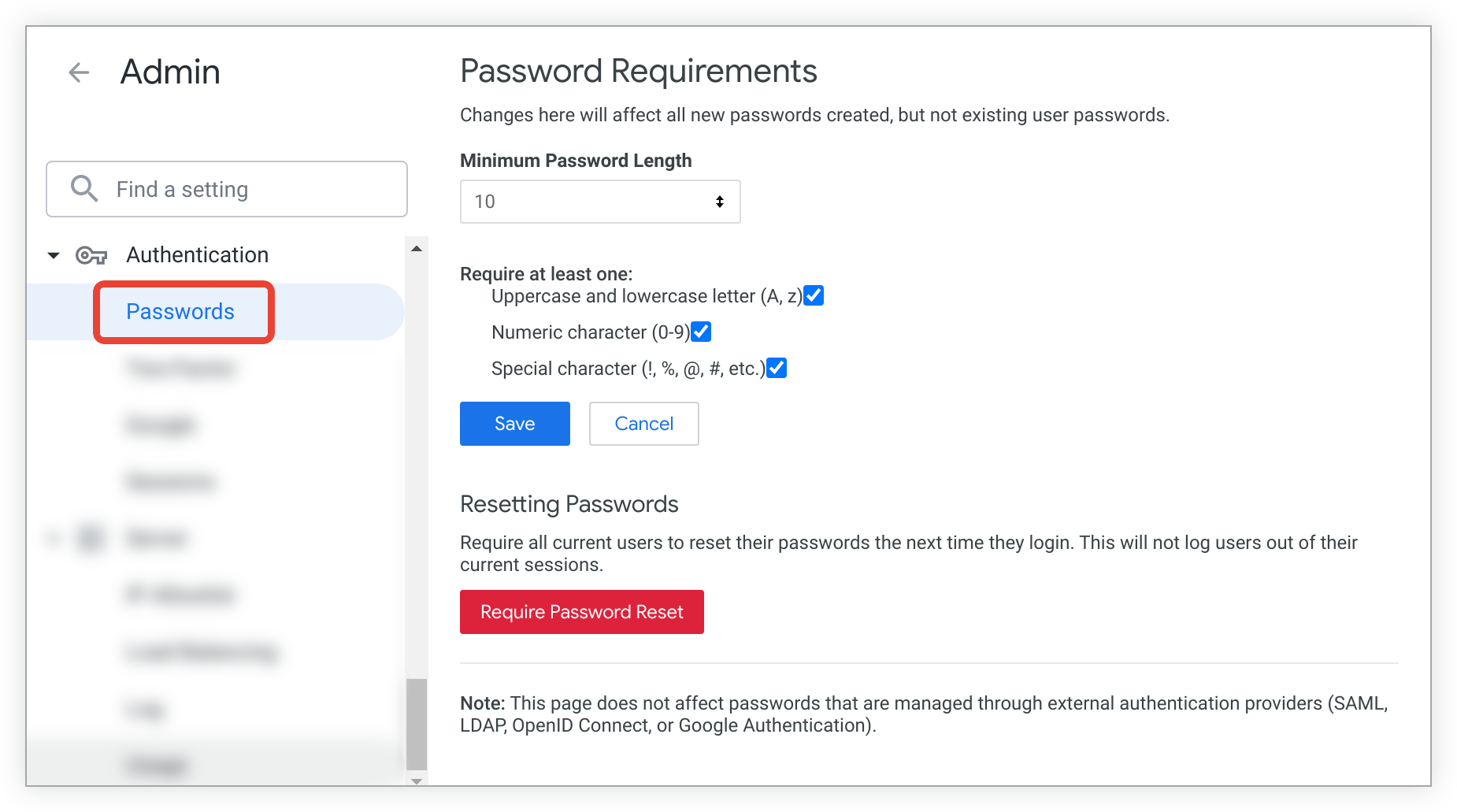 Admin Settings Password Requirements Looker Google Cloud