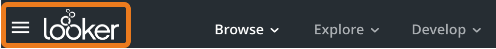 Captura de pantalla de la barra de menú principal. El logotipo de Looker aparece en la esquina superior izquierda.