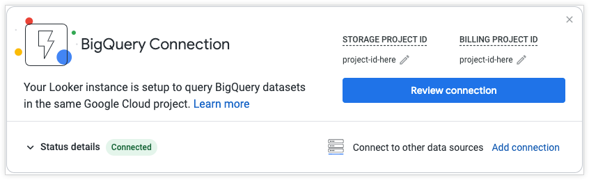 主畫面上的 BigQuery 快速入門資訊方塊。