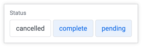 Os controles do grupo de botões aparecem como uma série horizontal de botões separados que representam valores de filtro.