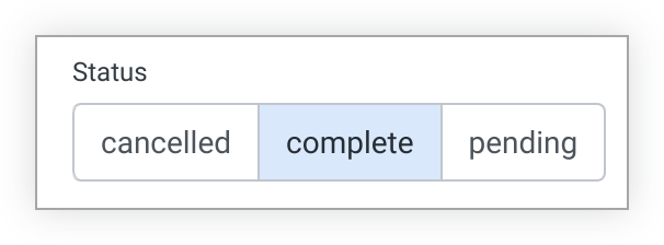 Os botões de alternância aparecem como uma série horizontal de botões conectados que representam os valores do filtro.