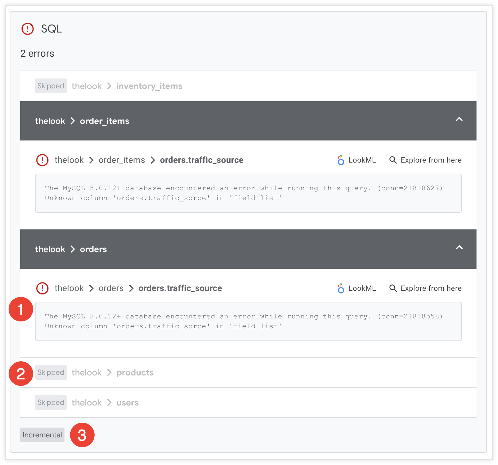 Continuous Integration Runs result page showing the results of an incremental SQL Validator run