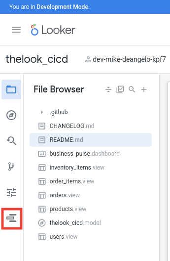 Looker Deployment Manager location in IDE.