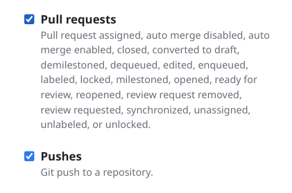 Casillas de GitHub para solicitudes de extracción e inserciones.