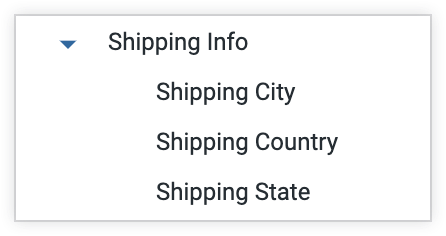 “探索”字段选择器中的“Shipping Info”（配送信息）组。