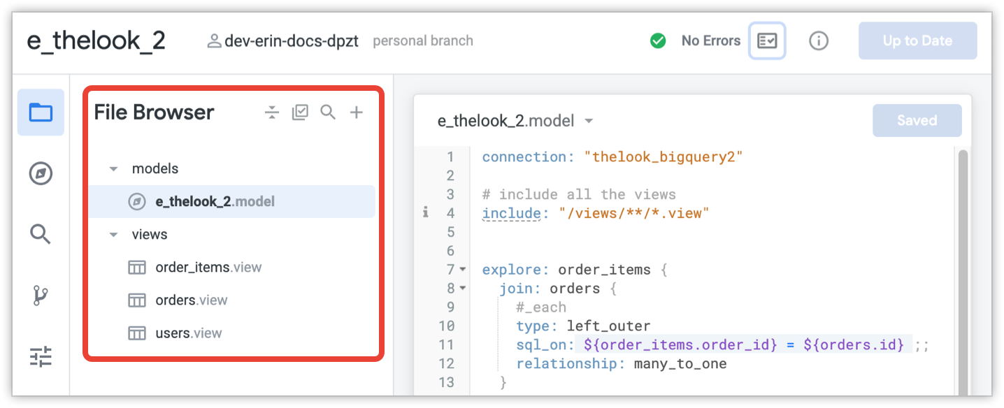 Example project with a Models folder containing a model file and a Views folder containing the project's view files.