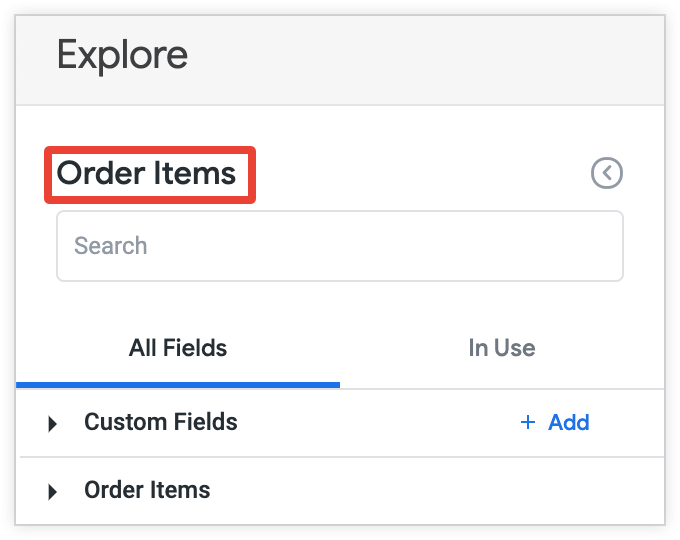 The Order Items label appears at the top left of the field picker panel.