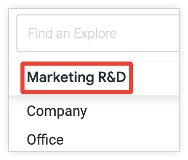 O modelo de pesquisa de mercado tem o rótulo "Marketing R&D" no menu "Explorar".
