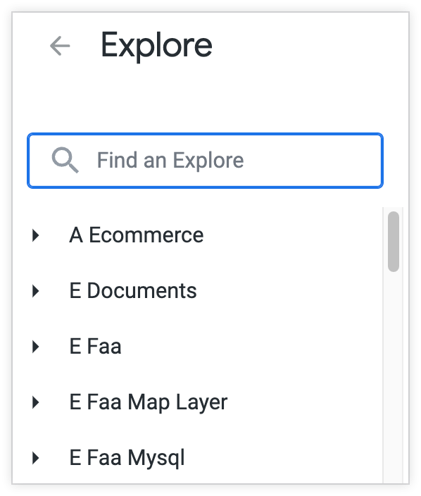 Explores can be expanded or collapsed within the Explore menu to display their views.