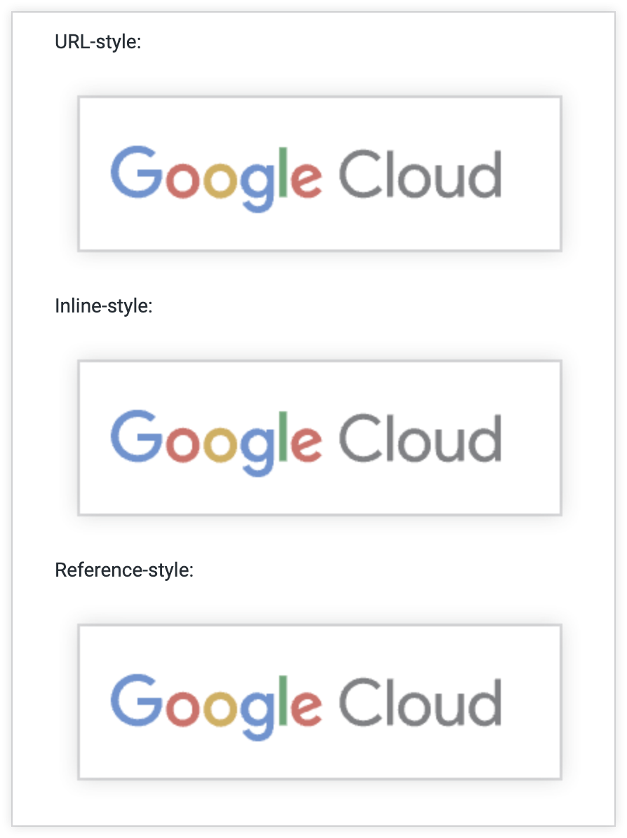 Une vignette de texte affiche le logo Google Cloud référencé de trois façons.