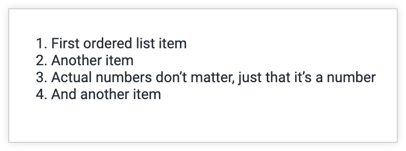 Una tarjeta de texto que muestra una lista numerada.