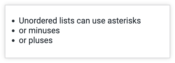 Mosaico de texto que muestra una lista sin ordenar.