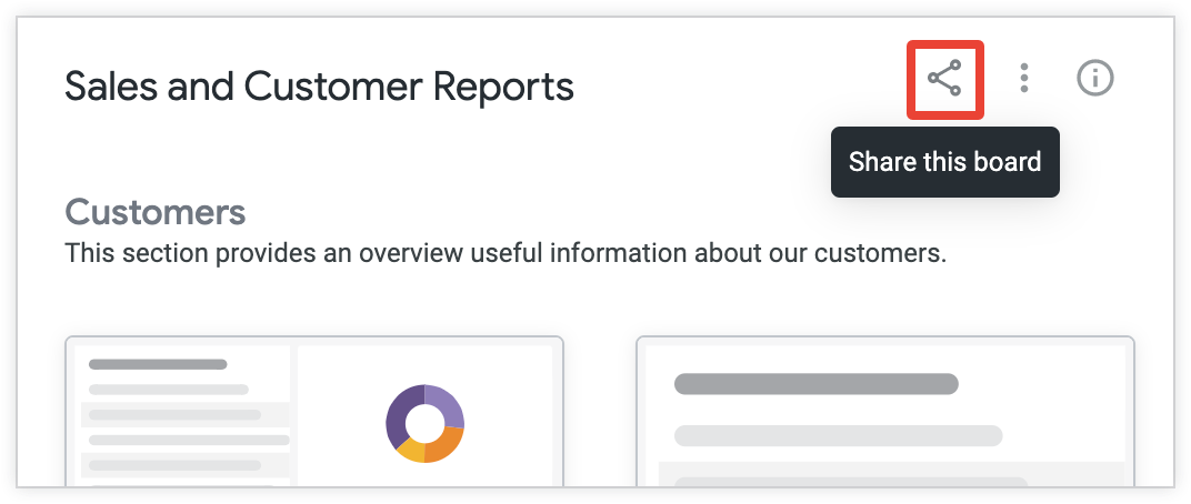 The Share this board icon is located to the left of the Board options menu and the Board Information icon.