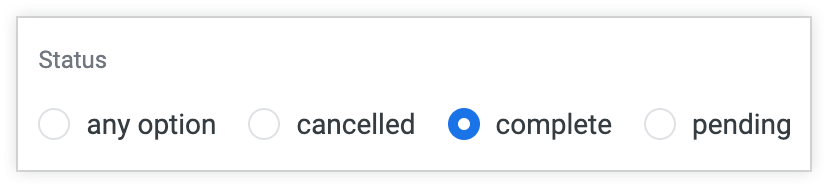 Radio buttons appear as a horizontal list of values with a circular radio button to the left of each value.