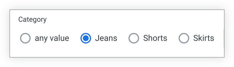 Les cases d&#39;option s&#39;affichent sous la forme d&#39;une liste horizontale de valeurs, avec une case d&#39;option circulaire à gauche de chaque valeur.